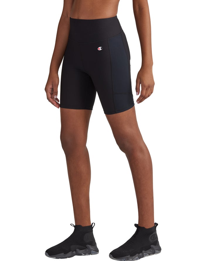 Champion Womens Shorts NZ - Ribbed Bike 7 Black ( 6012-HGVZW )